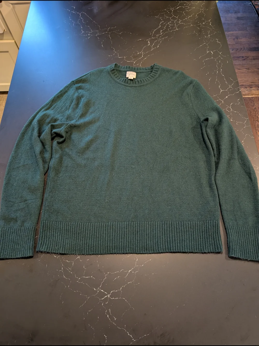 ​J.Crew Men's XL Rugged Merino Wool Blend Crewneck Sweater Forest Green